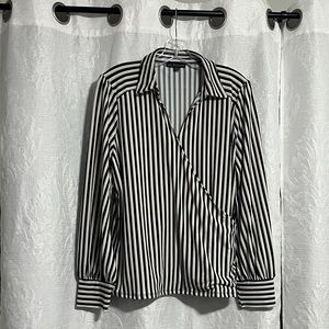 Adrianna Papell Black and White Striped Button Down Shirt
